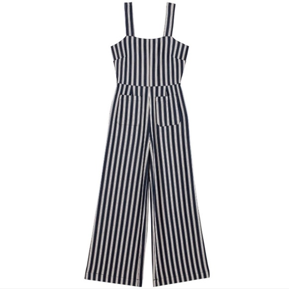 ROLLA'S Sailor Stripe Wide Leg Jumpsuit Overalls Patch Pocket Blue White Sz 12 L - Picture 16 of 16